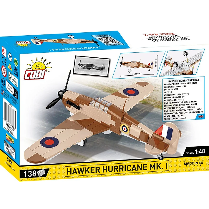 COBI Hawker Hurricane Mk. I building set box shown from the back and side