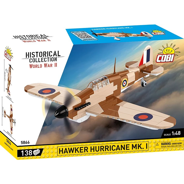 COBI Hawker Hurricane Mk. I 138 piece building set box shown from the front and side