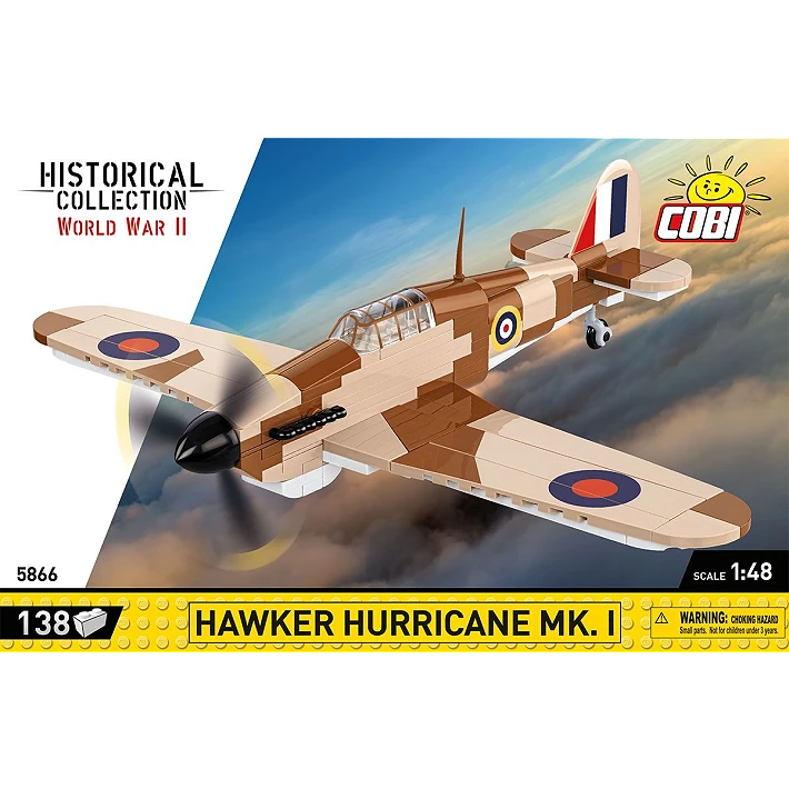 COBI Hawker Hurricane Mk. I 138 piece building set front panel showing the brown and tan aircraft model
