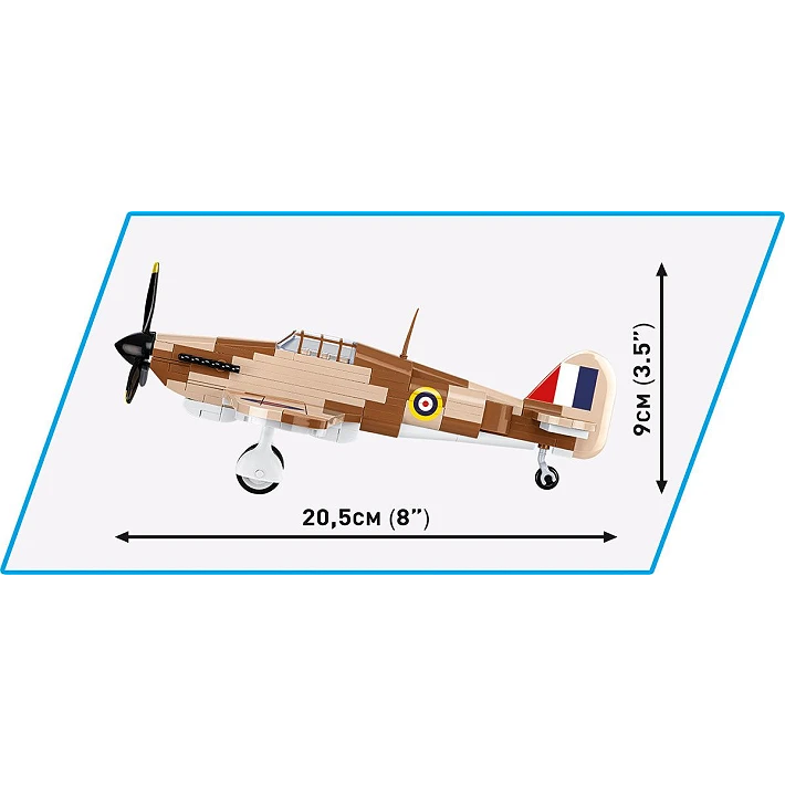 Side view of the COBI Hawker Hurricane Mk. I model showing 20.5 cm length and 9 cm height