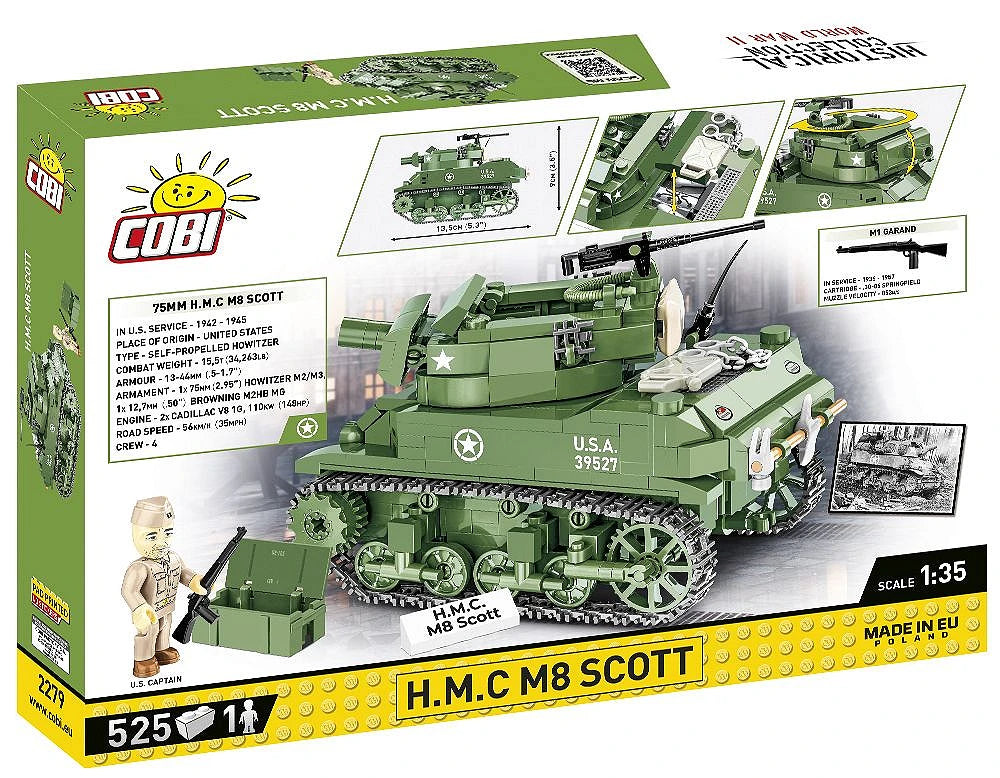 Angled back view of the COBI H.M.C M8 Scott set box showing model features