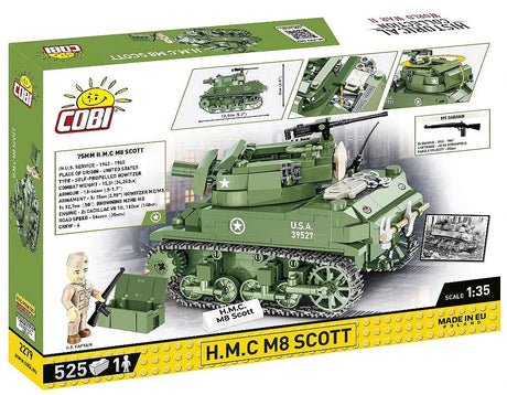 Angled back view of the COBI H.M.C M8 Scott set box showing model features