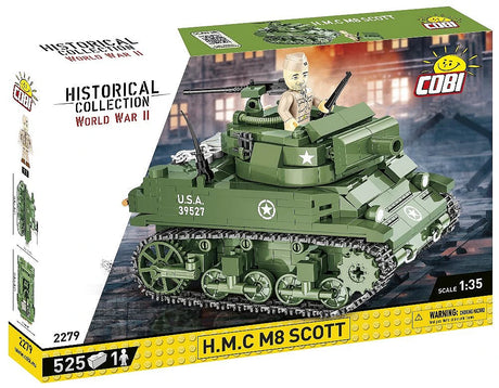 Angled front view of the COBI H.M.C M8 Scott 525 piece set box