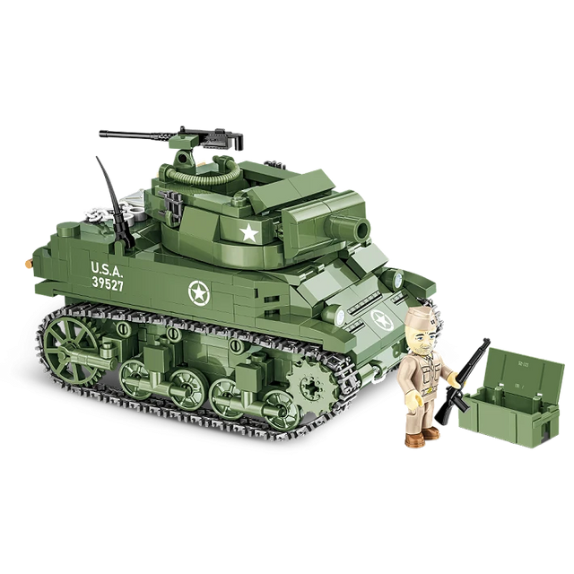 COBI H.M.C M8 Scott model with soldier figure, rifle and green crate