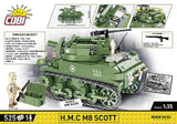 COBI H.M.C M8 Scott back packaging artwork showing model features, dimensions and soldier figure