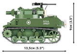 Side view of COBI H.M.C M8 Scott model showing 13.5 cm length and 9 cm height