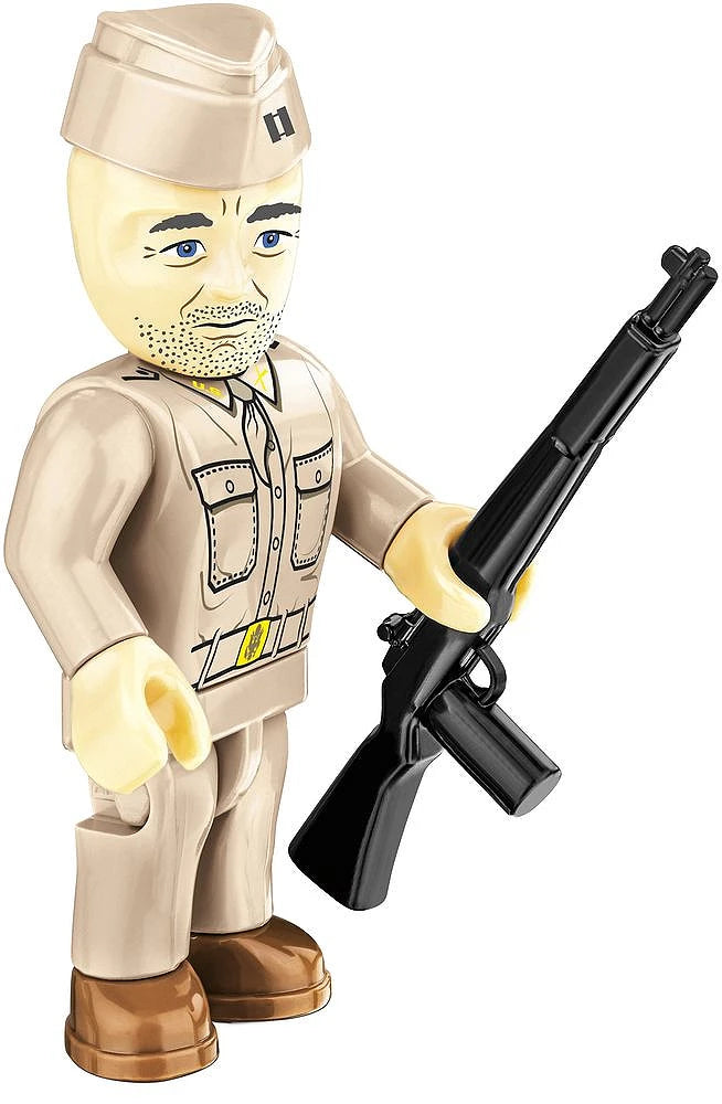 COBI soldier figure in tan uniform holding a black rifle