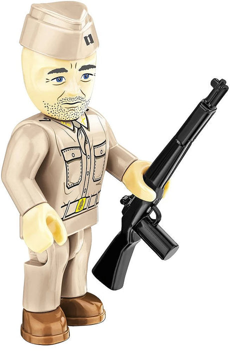 COBI soldier figure in tan uniform holding a black rifle