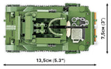 Top view of COBI H.M.C M8 Scott model showing 13.5 cm length and 7.5 cm width