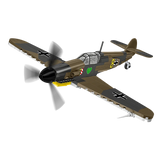 Brown and grey COBI Messerschmitt Bf-109F aircraft model shown from the front and side