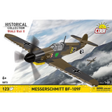 COBI Messerschmitt Bf-109F 123 piece building set front panel showing the brown and grey aircraft model in flight