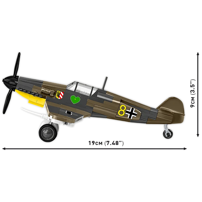 Side view of the COBI Messerschmitt Bf-109F model showing 19 cm length and 9 cm height