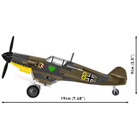 Side view of the COBI Messerschmitt Bf-109F model showing 19 cm length and 9 cm height
