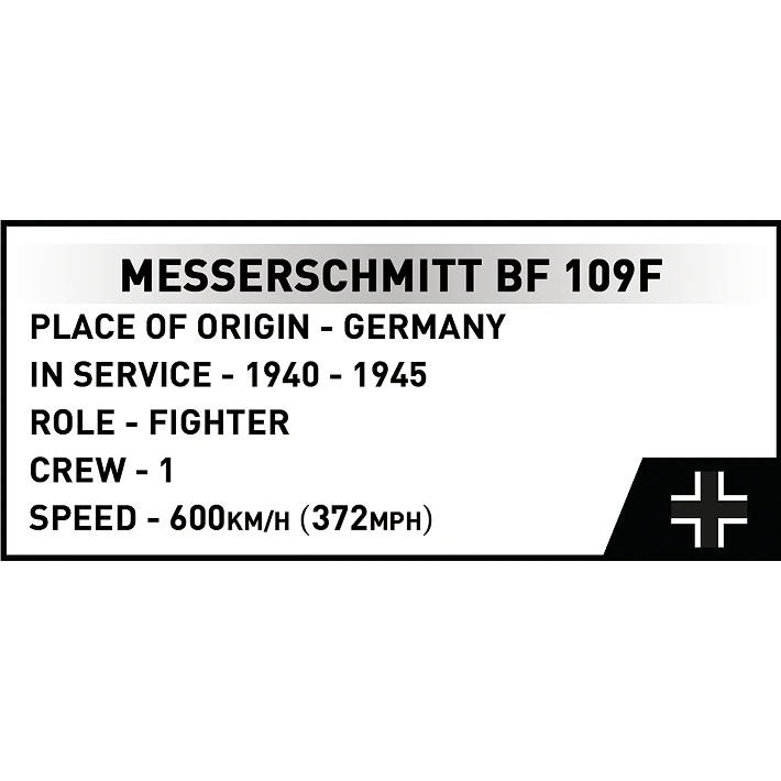 Messerschmitt Bf-109F technical specification panel
