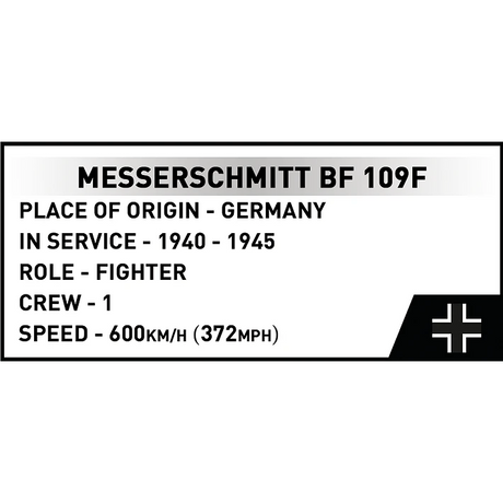 Messerschmitt Bf-109F technical specification panel