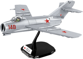 COBI MiG-15 Fagot model with pilot figure on black display stand