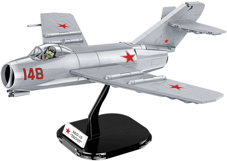 COBI MiG-15 Fagot model with pilot figure on black display stand