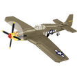 Olive green COBI Mustang P-51B aircraft model shown from the front and side