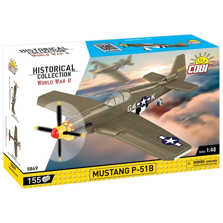 COBI Mustang P-51B 155 piece building set box shown from the front and side