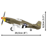 Top view of the COBI Mustang P-51B model showing 23 cm wingspan and 20.5 cm length