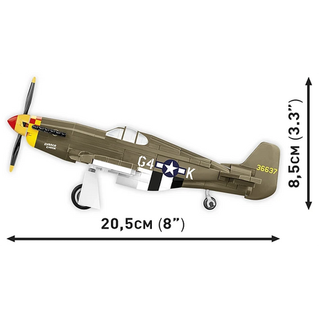 Top view of the COBI Mustang P-51B model showing 23 cm wingspan and 20.5 cm length
