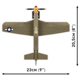Top view of the COBI Mustang P-51B model showing 23 cm wingspan and 20.5 cm length