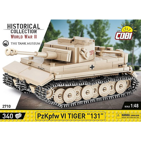 Front panel artwork for the COBI PzKpfw VI Tiger 131 340 piece building set showing the tan tank model