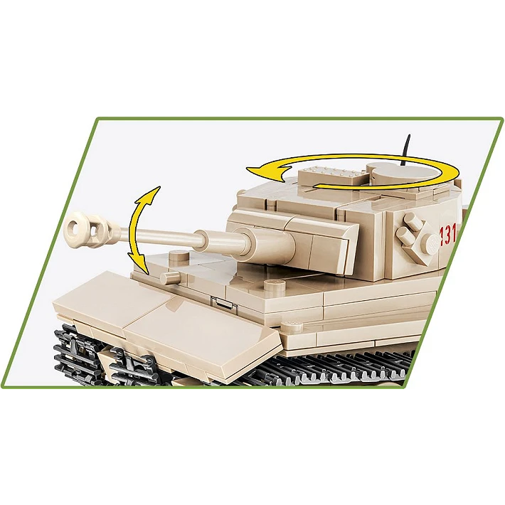 Close-up of the COBI PzKpfw VI Tiger 131 model showing the rotating turret and moving gun barrel