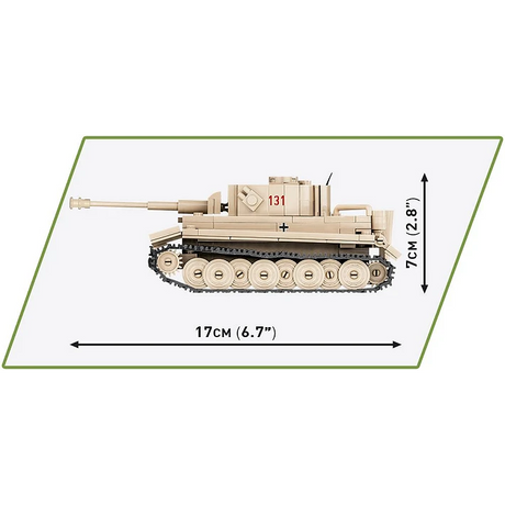 Side view of the COBI PzKpfw VI Tiger 131 model showing 17 cm length and 7 cm height