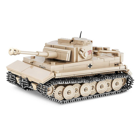 Tan COBI PzKpfw VI Tiger 131 tank model shown from the front and side with a ground shadow