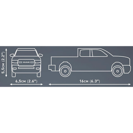 COBI RAM 1500 model dimensions showing 16 cm length, 6.5 cm width and 5.5 cm height