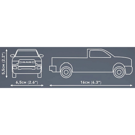 COBI RAM 2500 model dimensions showing 16 cm length, 6.5 cm width and 5.5 cm height