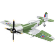 Green and grey COBI Spitfire Mk. XVI Bubbletop aircraft model shown from the front and side
