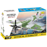 COBI Spitfire Mk. XVI Bubbletop 152 piece building set box shown from the front and side