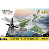 COBI Spitfire Mk. XVI Bubbletop 152 piece building set front panel showing the green and grey aircraft model