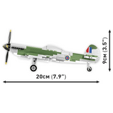 Side view of the COBI Spitfire Mk. XVI Bubbletop model showing 20 cm length and 9 cm height