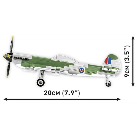 Side view of the COBI Spitfire Mk. XVI Bubbletop model showing 20 cm length and 9 cm height