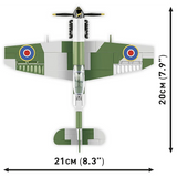Top view of the COBI Spitfire Mk. XVI Bubbletop model showing 21 cm wingspan and 20 cm length