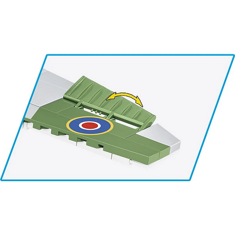 Close view of the COBI Spitfire Mk. XVI Bubbletop wing aileron with a movement arrow
