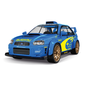 Blue COBI Subaru Impreza WRC 2003 rally car model shown from the front and side