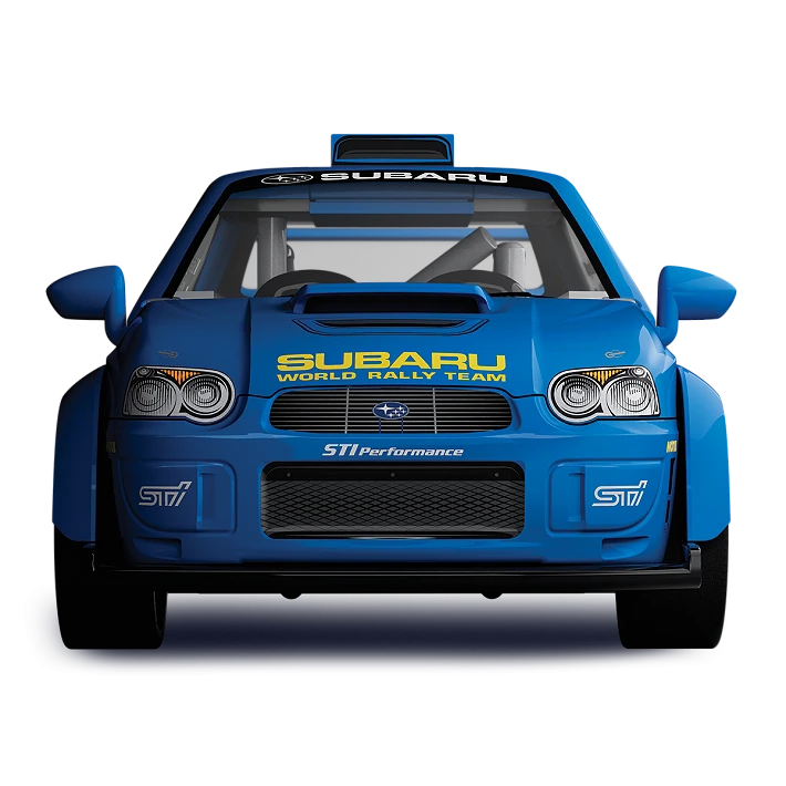 Front view of the blue COBI Subaru Impreza WRC 2003 rally car model