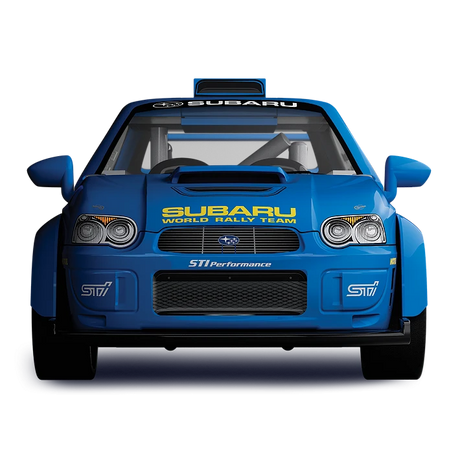 Front view of the blue COBI Subaru Impreza WRC 2003 rally car model