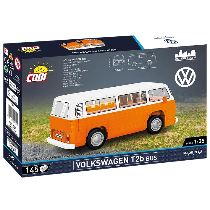 COBI Volkswagen T2b Bus building set box showing the orange and white bus model from the rear and side