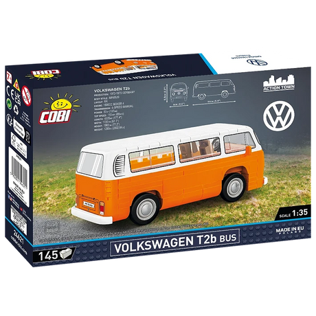 COBI Volkswagen T2b Bus building set box showing the orange and white bus model from the rear and side