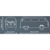 COBI Volkswagen T2b Bus model dimensions showing 14 cm length, 6 cm width and 5.5 cm height