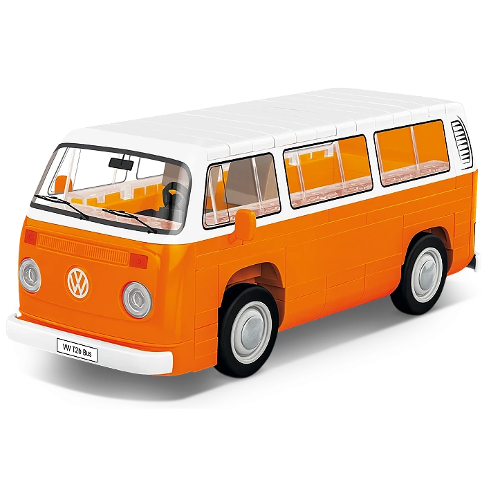 COBI Volkswagen T2b Bus orange and white building block model shown from the front and side