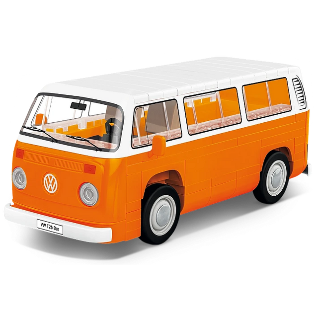 COBI Volkswagen T2b Bus orange and white building block model shown from the front and side