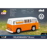 COBI Volkswagen T2b Bus orange and white model shown from the rear and side with model dimensions and 1:35 scale details