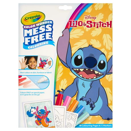 Crayola Colour Wonder set showing Stitch pages and five markers – Ireland