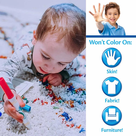 Toddler using Crayola Colour Wonder marker safely on carpet – Ireland